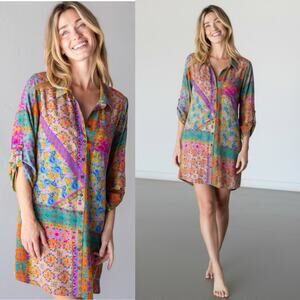 Natural Life Lola Shirt dress Folk Flower Patchwork Size M Bohemian chic tunic